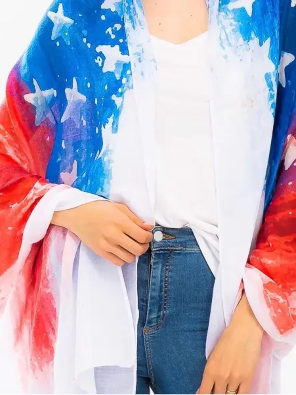 Red, White & Blue Star Print Kimono Wrap